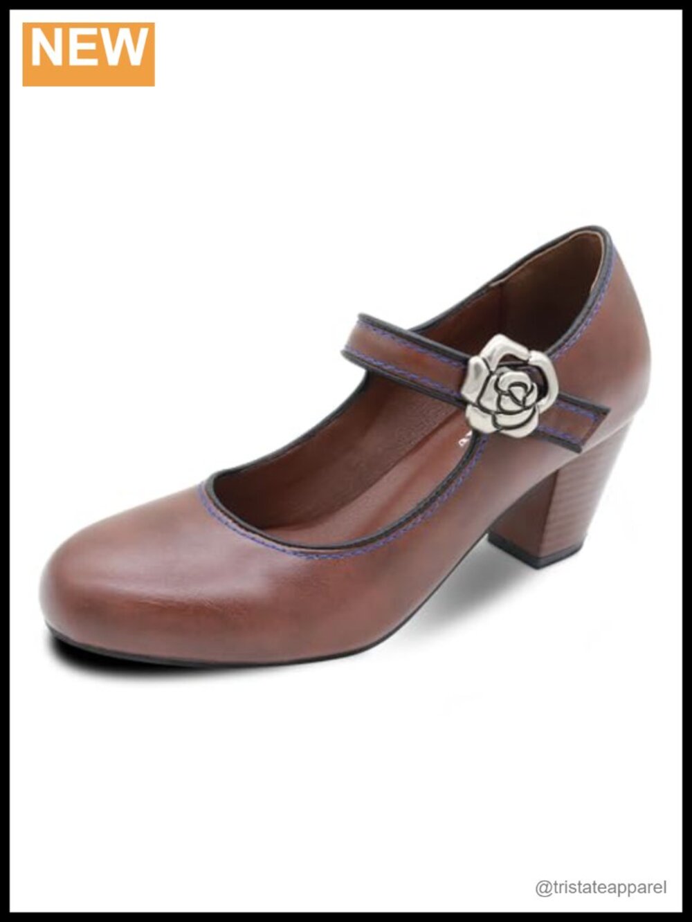 Vintage Mary Janes Round Toe Block Heels Ankle Strap Faux Leather Pumps